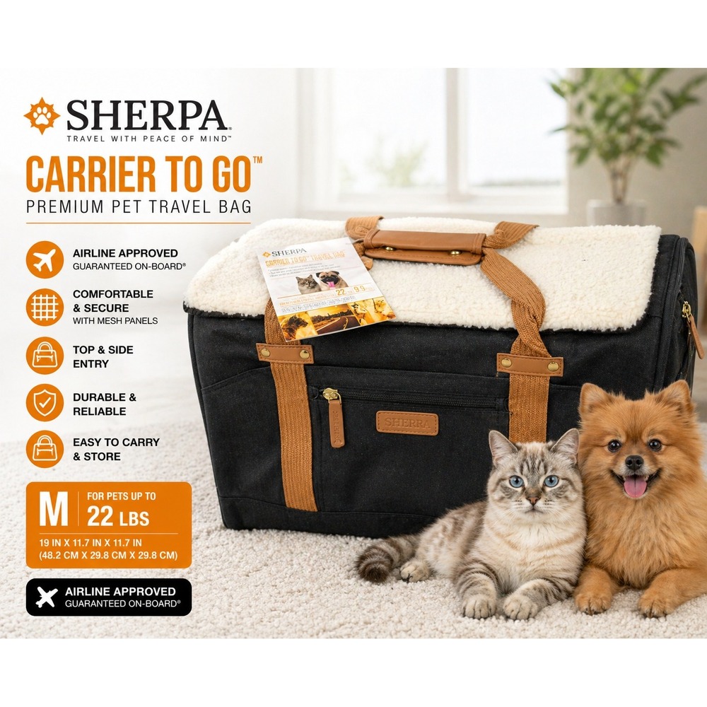 Sherpa Element Carrier To Go Pet Travel Bag Black Tan Large 22lbs 55526